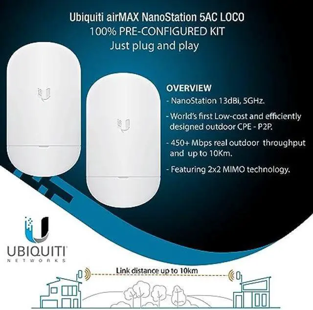Alt view image 2 of 5 - Pre-Configured Bundle of 2 Ubiquiti airMAX NanoStation 5AC LOCO - 2 Units Kit 100% Configured as Network Wireless Bridge for Long Distance Wireless Communications, Plug & Play. No Configuration needed