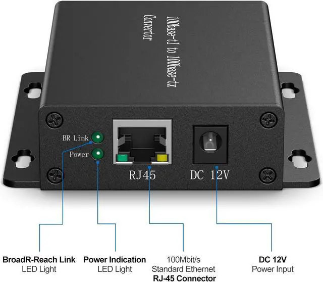 Alt view image 3 of 5 - 100BASE Ethernet Media Converter Device,Automotive-Grade, 2-Wire Ethernet BroadR-Reach(100BASE-T1) to Fast Ethernet (100BASE-TX) Automotive IEEE 100BASE-T1 Compliant with 100Mbit/s Transmit