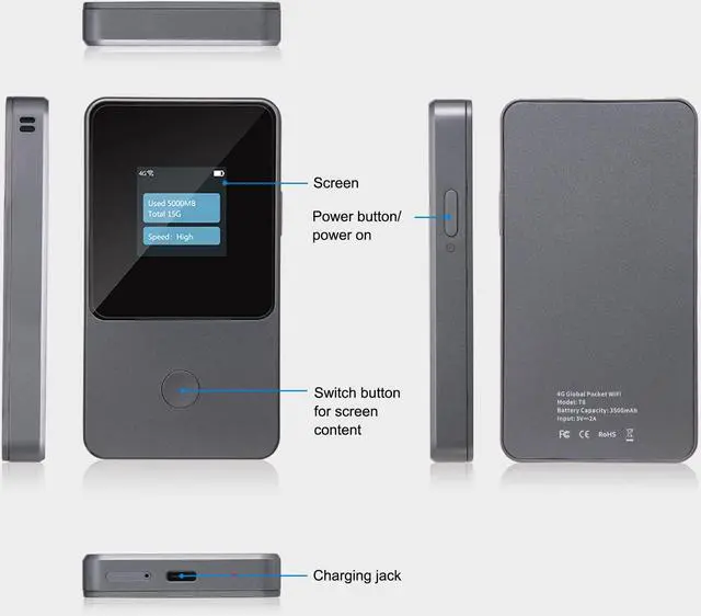 Alt view image 2 of 5 - Metaspot T8 4G LTE WiFi Hotspot,Portable Mifi Router,U.S. 50GB & Global 3GB Free Data Preloaded for Travel in 130+Countries,300+Carrier Access,12h Long Battery Life,No Contract or SIM Card Required