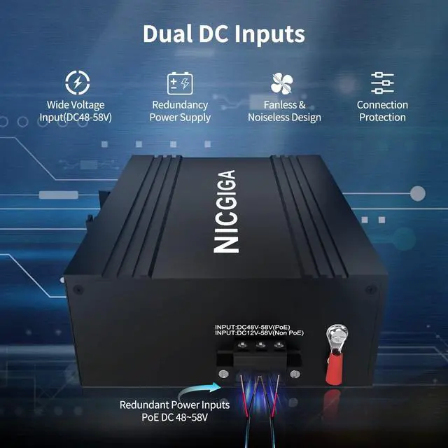 Alt view image 5 of 5 - NICGIGA 8 Port Industrial Gigabit PoE Ethernet DIN-Rail Switch, with 8 x 30W PoE Ports @245W + 2 SFP Uplink Network Switch. IP40 Metal Enclosure(-30deg to 75deg)