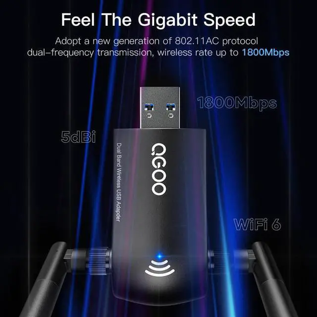 Alt view image 3 of 5 - WiFi 6 Adapter for Desktop PC, AX1800 USB 3.0 WiFi Dongle Dual Band 5Ghz/2.4Ghz High Gain Dual 5dBi Antennas 802.11ax MU-MIMO Wireless Network Adapter for Computer Laptop Supports Windows 11/10/8/7
