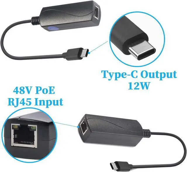 Alt view image 3 of 5 - REVOTECH PoE to Type-C Adapter Converter, Convert POE to Output 5V/2.4A USB C with Ethernet, IEEE802.3af with 10/100Mbps, Wired Broadband and PD Charging for Smart Phone/Tablet, Plug and Play (P2C5V)
