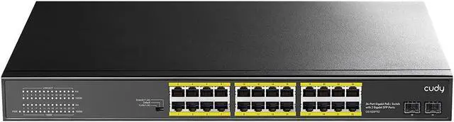 Main image of Cudy 24 Gigabit Ethernet Unmanaged PoE+ Switch, 300W, 24 * 100/1000Mbps PoE+ Ports, 2 Gigabit SFP, CCTV / VLAN Mode, 19-inch Rackmount, 802.3af/at, GS1028PS2