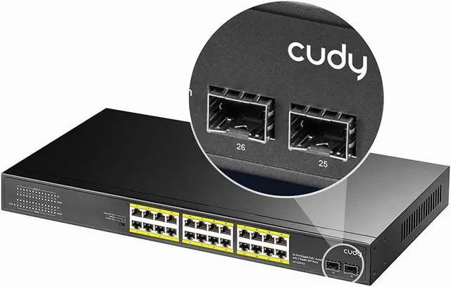 Alt view image 5 of 5 - Cudy 24 Gigabit Ethernet Unmanaged PoE+ Switch, 300W, 24 * 100/1000Mbps PoE+ Ports, 2 Gigabit SFP, CCTV / VLAN Mode, 19-inch Rackmount, 802.3af/at, GS1028PS2