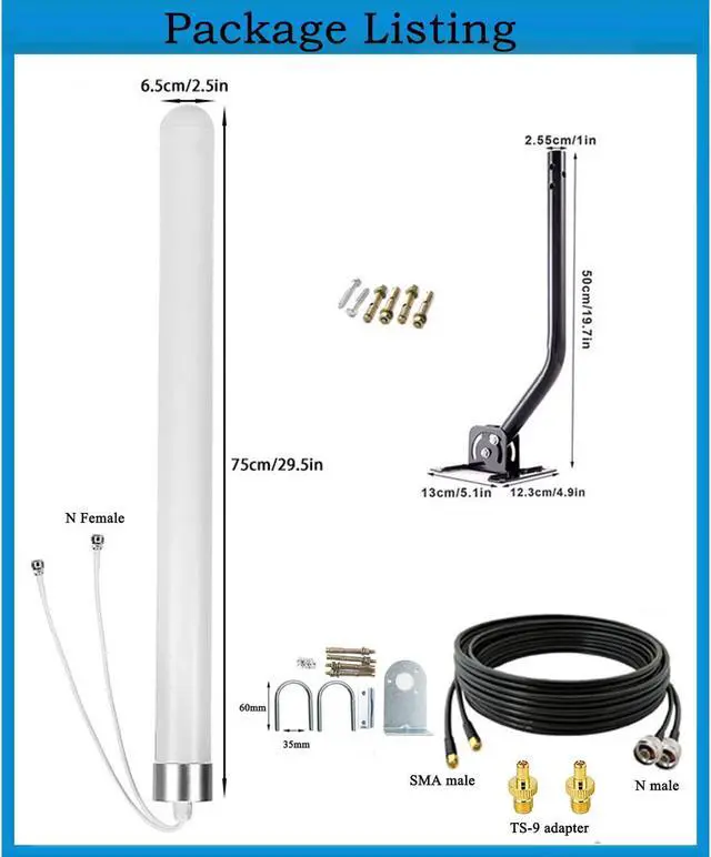 Alt view image 3 of 5 - Outdoor Omni Directional 2x2 MIMO 4G LTE Antennas, 4G/ LTE Modem Antenna SMA TS9 with 10Meter Cable/Mounting Pole for 4G LTE WiFi Hotspot (Full Kit)
