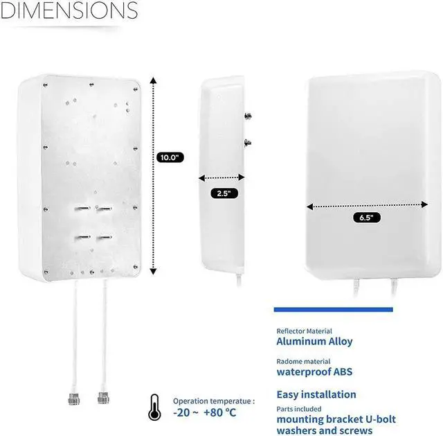 Alt view image 3 of 5 - 5G/ 4G/ LTE/WiFi/ 2x2 MIMO Antennas Outdoor Directional Panel Antenna for 4G LTE 5G Routers Verizon AT&T Sprint T-Mobile Home Internet with TS9 SMA Cable J-Mount Pole (Full Kit)