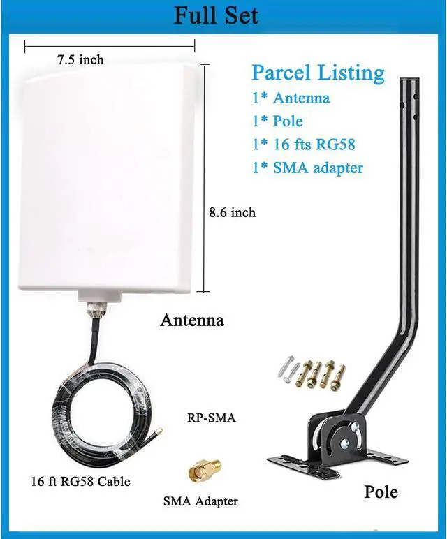 Alt view image 3 of 5 - Long Range WiFi Antennas Outdoor Full Kit 2.4GHz 5GHz External Panel Directional WiFi Antenna Extender for WiFi Router/Wireless Camera/WiFi Access Point, 5meter Cable, RP-SMA, SMA, Mounting Pole