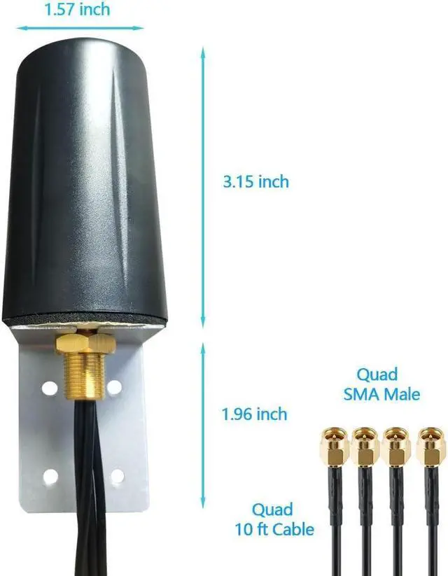 Alt view image 2 of 4 - SignalPlus Omni Directional Low-Profile 5g 4G LTE 4x4 mimo antenna for 4x4 MIMO Modem, for Cabinet, Vending Machines, 10 ft Coax with SMA Male, 600-6000MHz, Screw Mount, L Bracket Mount