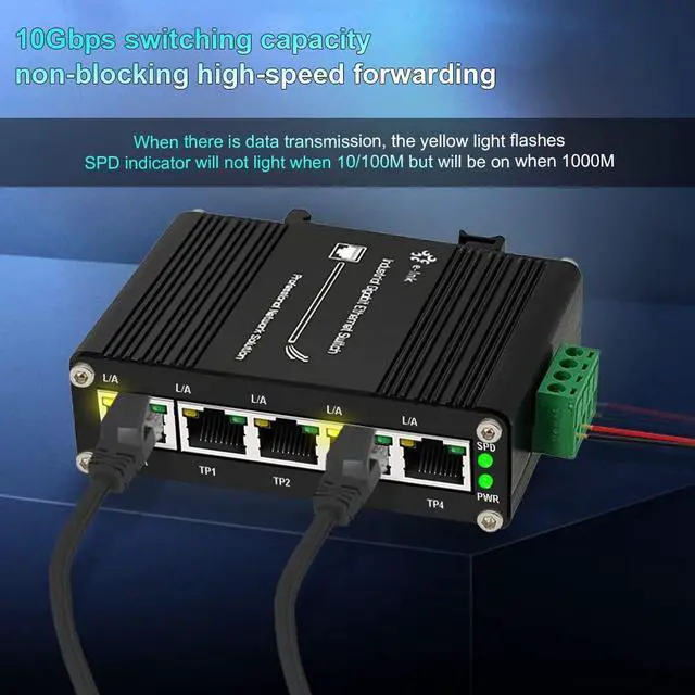 Alt view image 3 of 5 - Mini Industrial 5 Ports Gigabit Switch Hardened 5 Port RJ45 10/100/1000Mbps Ethernet Switch Din Rail Mount Ethernet Switch Wall Mounts Included (-40 to 167 ºF) 10Gbps Switching Capacity