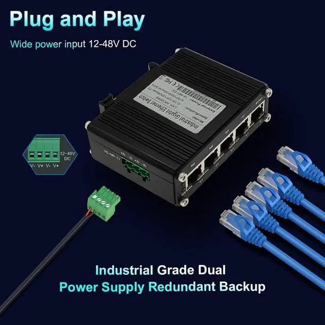 Alt view image 5 of 5 - Mini Industrial 5 Ports Gigabit Switch Hardened 5 Port RJ45 10/100/1000Mbps Ethernet Switch Din Rail Mount Ethernet Switch Wall Mounts Included (-40 to 167 ºF) 10Gbps Switching Capacity