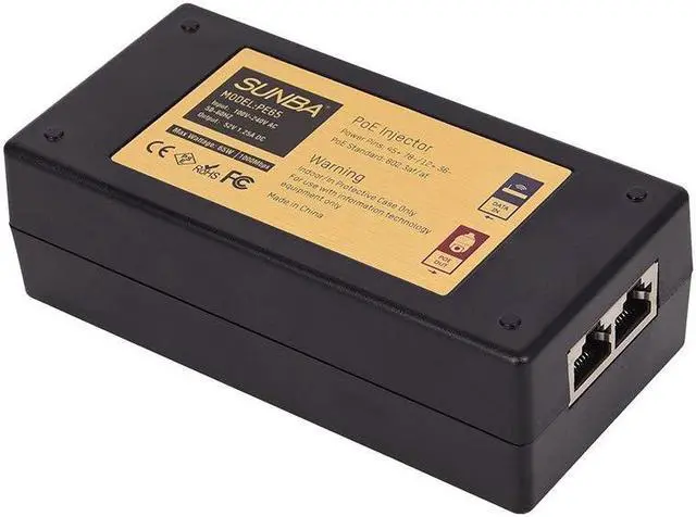 Main image of SUNBA Gigabit 65W Power Over Ethernet PoE+ Injector, 802.3at/af/bt Compliant, High Power Long Distance Transmission for IP Cameras