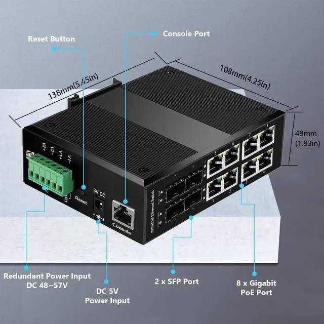 Alt view image 2 of 5 - Industrial Gigabit Managed PoE Switch - 8 Ports 10/100/1000Mbps Web Management DIN Rail PoE Switch with 4 SFP Slots, Network PoE Switch Support Ring Network, VLAN, STP, LACP, QOS