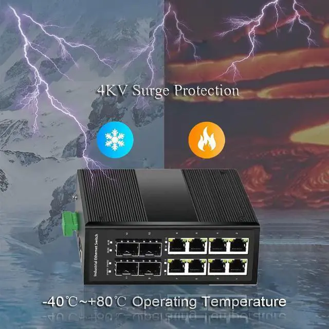 Alt view image 3 of 5 - Industrial Gigabit Managed PoE Switch - 8 Ports 10/100/1000Mbps Web Management DIN Rail PoE Switch with 4 SFP Slots, Network PoE Switch Support Ring Network, VLAN, STP, LACP, QOS