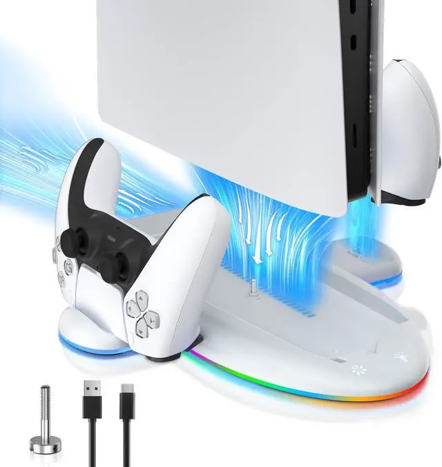 Main image of TanReginal Cooling Station for PS5 Slim Console, 2-4h Smart Charging Station for PS5 Controller and Elite Version, Stand for PS5 Slim Disc and Digital with 9-modes RGB Light and 3-level Cooling Fan