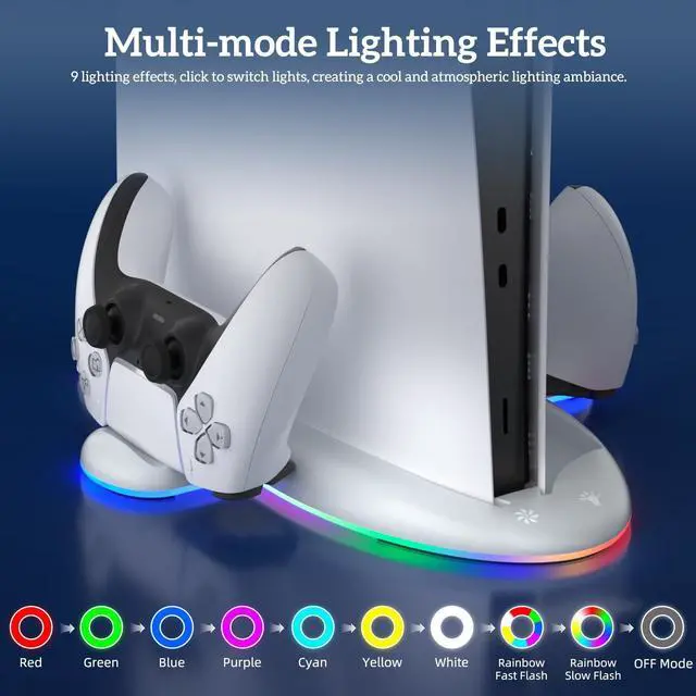 Alt view image 4 of 5 - TanReginal Cooling Station for PS5 Slim Console, 2-4h Smart Charging Station for PS5 Controller and Elite Version, Stand for PS5 Slim Disc and Digital with 9-modes RGB Light and 3-level Cooling Fan