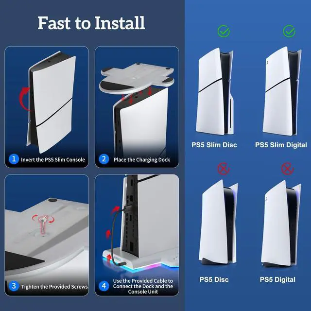 Alt view image 5 of 5 - TanReginal Cooling Station for PS5 Slim Console, 2-4h Smart Charging Station for PS5 Controller and Elite Version, Stand for PS5 Slim Disc and Digital with 9-modes RGB Light and 3-level Cooling Fan