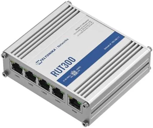 Alt view image 2 of 5 - Teltonika RUT300 000100 Industrial Ethernet Router, Sturdy Aluminum Housing, Compatible with Teltonika Remote Management System, 5 x Fast Ethernet Ports (10/100 Mbps), Passive PoE, USA PSU, Silver