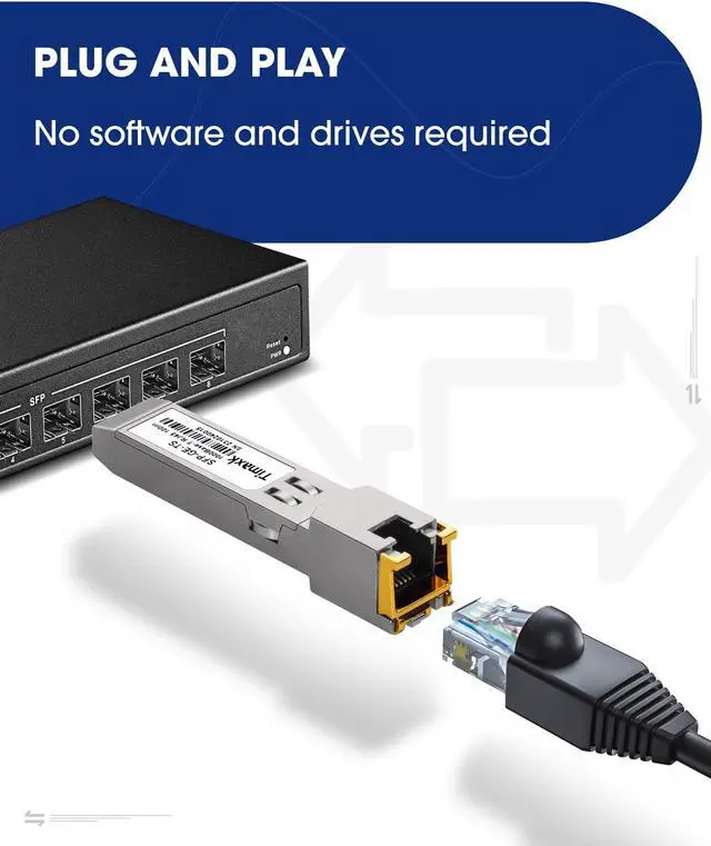Alt view image 3 of 5 - Timaxk 10Pack 1000BASE-T SFP to RJ45 Ethernet Module, 1.25G Gigabit SFP-T Transceiver up to 100m Over Cat 5 Cable,Compatible with Cisco, Ubiquiti, Mikrotik, D-Link, Netgear, Qnap, Linksys and More