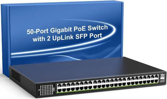 Main image of 48-Port Gigabit PoE Switch Unmanaged with 2X 1000Mbps Uplink SFP Port, VIMIN 50-Port PoE Ethernet Switch Support IEEE802.3af/at, 400W Power, 100Gbps Switch CapacityPlug and Play, Rack-Mount