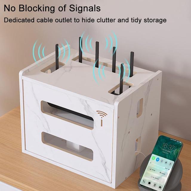 Router Shelf Wall Mount WiFi Router Storage Box Modem Cable Router Cover Organized Power Strip Cable Management Hider Rack Need Assembly 4 92x5 31x11