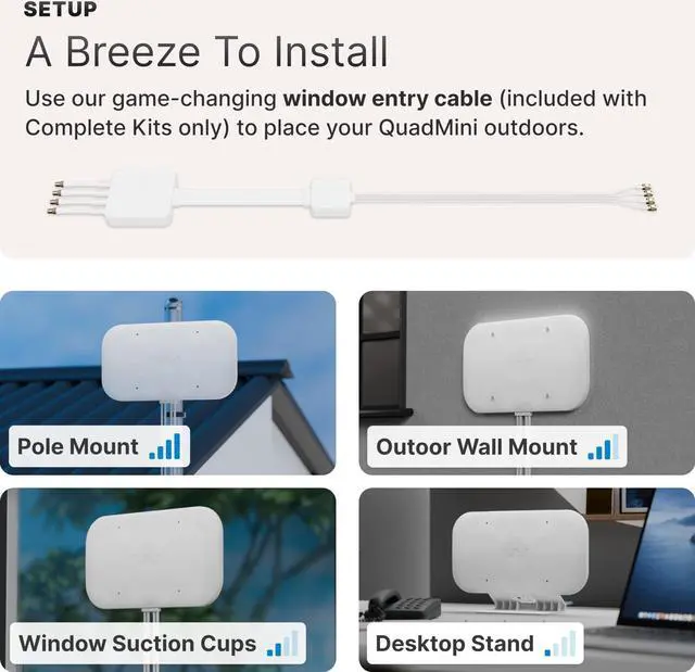 Alt view image 4 of 5 - Waveform QuadMini: 4x4 MIMO Low-Profile Antenna Kit | External Antenna for 4G/5G Routers & Gateways | for T-Mobile Home Internet, Verizon, AT&T | 10 SMA Cable, U.FL Adapters, Window Entry