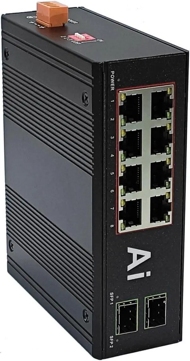 Main image of Industrial 10 Ports Gigabit Ethernet Switch Hardened 8 Port RJ45 + 2 SFP 10/100/1000Mbps Network Switch Din Rail RJ45 Fiber Switch -40 to 176 oF Din-Rail Mount Ethernet Hub