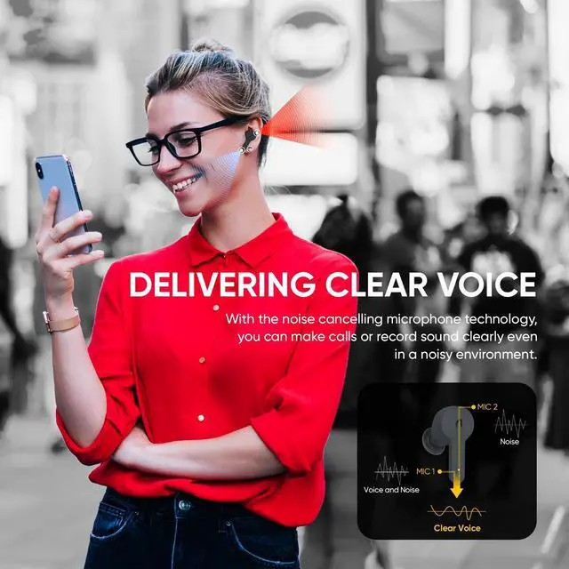 Alt view image 5 of 5 - ABKO Active Noise Cancelling True Wireless Earbuds ANC Bluetooth Headphones in-Ear USB-C Wireless Charging with Microphone Built-in Mic EC10 Black