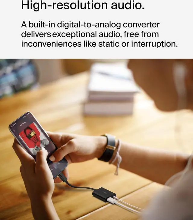 Alt view image 4 of 5 - Belkin RockStar(tm) 3.5mm Audio with USB-C Charge Adaptor Included, USB-C Audio Adaptor Compatible with iPad Pro, Galaxy, Note, Google Pixel, LG G6, Sony Xperia, OnePlus and More - Black