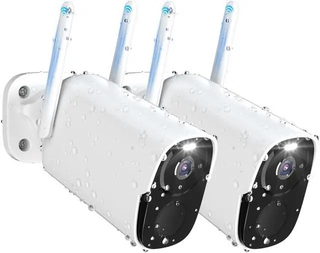 Main image of Rraycom 2PC Security Cameras Wireless Outdoor, 2K Battery Powered Camera for Home, WiFi Surveillance Indoor Home Camera with Color Night Vision, IP66, 2-Way Audio, 120° FOV, AI Detection, Works/Alexa