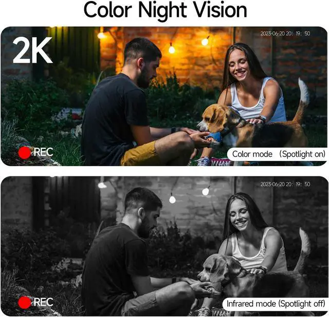 Alt view image 4 of 5 - Rraycom 2PC Security Cameras Wireless Outdoor, 2K Battery Powered Camera for Home, WiFi Surveillance Indoor Home Camera with Color Night Vision, IP66, 2-Way Audio, 120° FOV, AI Detection, Works/Alexa