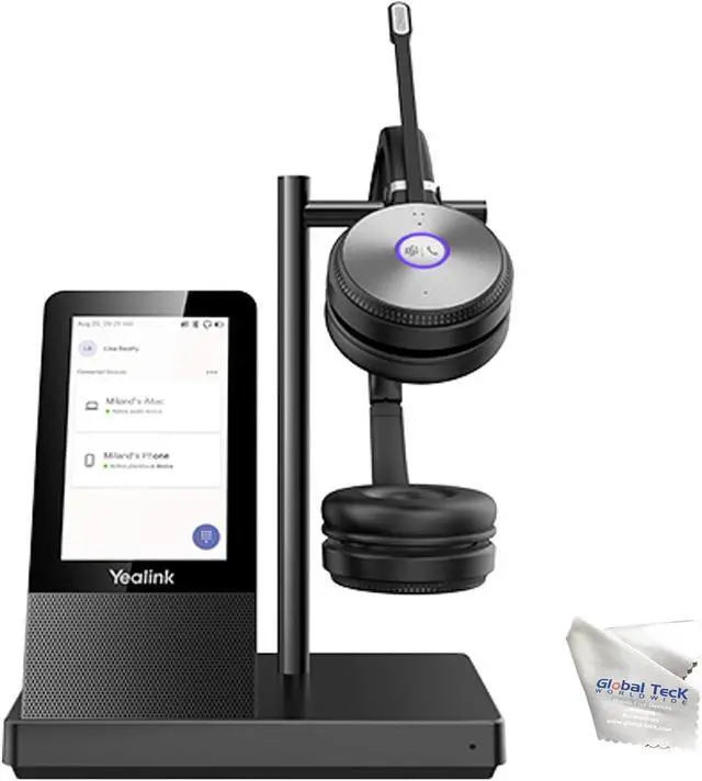Main image of Global Teck Worldwide GTW Yealink WH66 Duo Stereo Teams Certified DECT Headset, Connects to Deskphone, PC/Mac, Softphones - Works with Teams, Zoom, RingCentral, 8x8, Vonage, with Microfiber Included