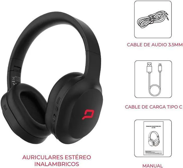 Alt view image 5 of 5 - Compaq Active Noise Cancelling Headphones, Wireless, Over Ear Bluetooth Headphones, Premium Sound, Gaming Headset, 50H Playtime, Fast Charge, Soft Ear Pads (Black)