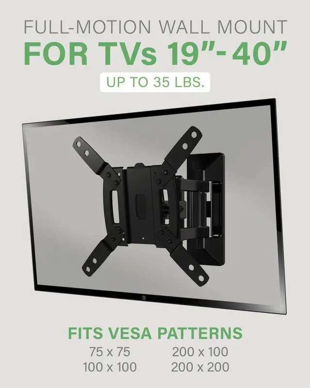 Alt view image 2 of 5 - SANUS Full Motion TV Mount - Single Stud 19 to 40 inch TV Wall Mount Tilts, Extends & Swivels - Easy DIY Install includes All Hardware & Post Install Leveling - Great for Corners