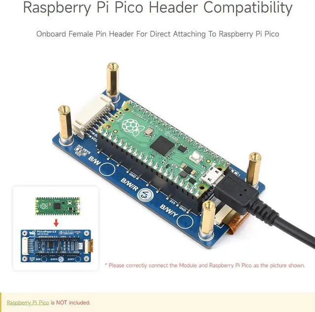 Alt view image 5 of 5 - Waveshare 2.9inch E-Paper E-Ink Display Module (B) for Raspberry Pi Pico 296×128 Pixels Red/Black/White