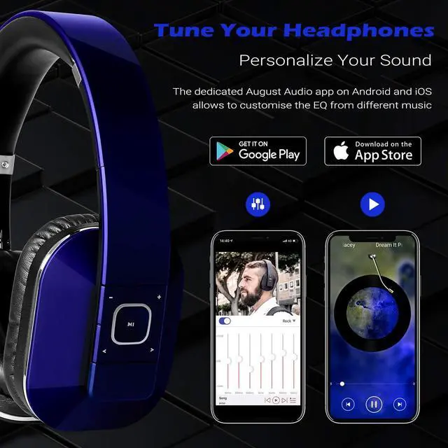 Alt view image 3 of 5 - August EP650 Bluetooth Wireless Over Ear Headphones with aptX LL Low Latency/Multipoint/NFC / 3.5mm Audio in/Headset Microphone - Blue