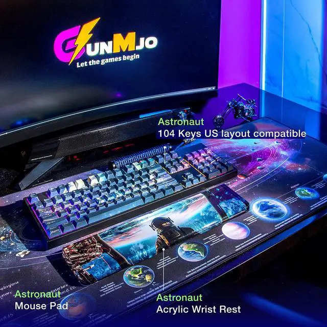 Alt view image 2 of 5 - GUNMJO PBT Dye-Sublimation Astronaut Keycaps for Gaming Keyboard with Cherry Gateron MX Switches Mechanical Keyboard, OEM Profile 61/87 /Full 104 Keys US Layout Compatible Keys with 6.25U Space Bar