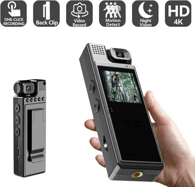 Alt view image 3 of 5 - Andoer 4K UHD Mini Body Camera with Audio and Video Recording 180°Lens Rotatable 6 Hour Battery Life Video Camera with 1.3in TFT Screen Night Vision Motion Detection for Daily Record Service