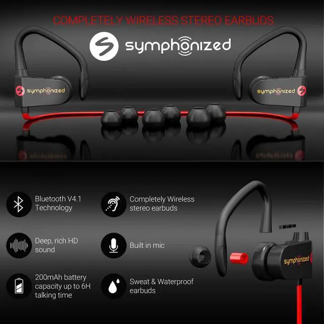 Alt view image 5 of 5 - Symphonized Wireless Sport Earbuds - Neckband Bluetooth Headphones with Earhooks, Running Earbuds with Microphone