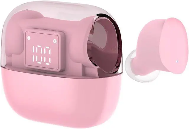 Alt view image 5 of 5 - KOSETON Wireless Earbuds Bluetooth V5.3 Stylish Pink Wireless Earbuds with Transparent Casing and Charging Case - Hi-Fi Stereo Headphones for Young Women
