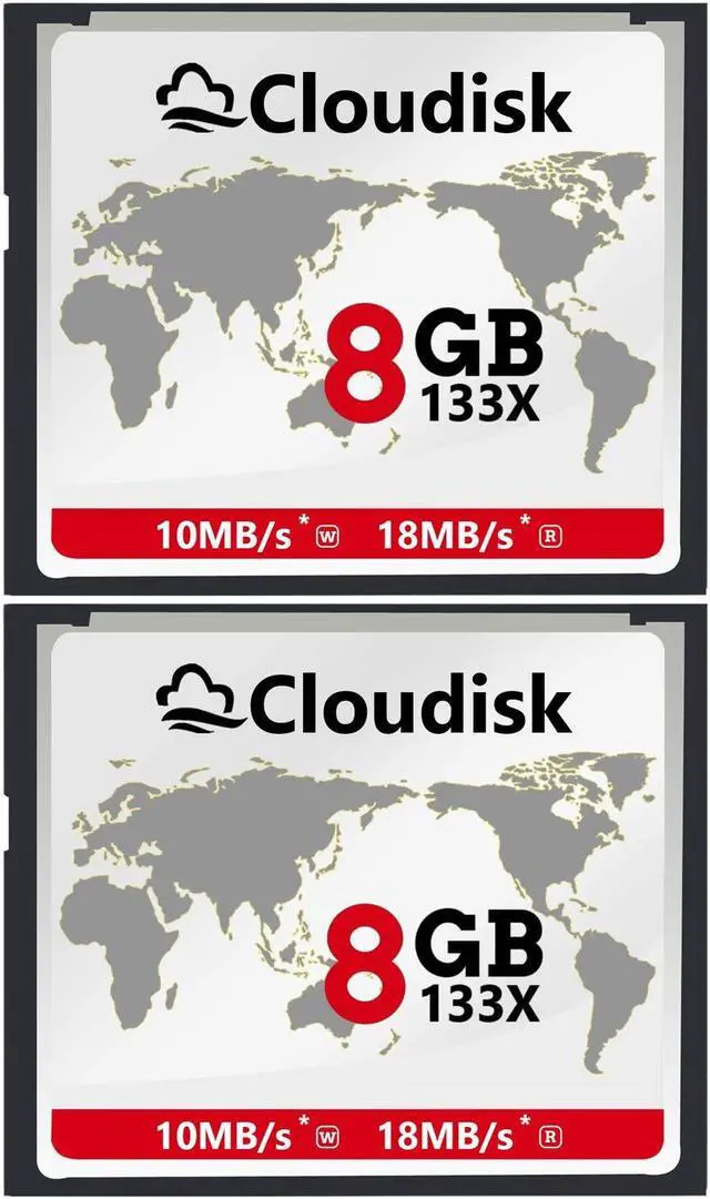 Main image of Cloudisk Pack of 2 Compact Flash Card 8GB 133X CF 2.0 Card Performance for DSLR Camera, Vintage Digital Camera and Industry Equipment (8 GB)