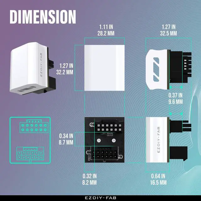 Alt view image 2 of 5 - EZDIY-FAB 12VHPWR 12+4 Pin Angle Connector Power Adapter for RTX40' Series Graphics Card, Supports 600W Output, Comptatible to RTX4090,4080,4070ti -180 Degrees STD Type- White-1 Pack