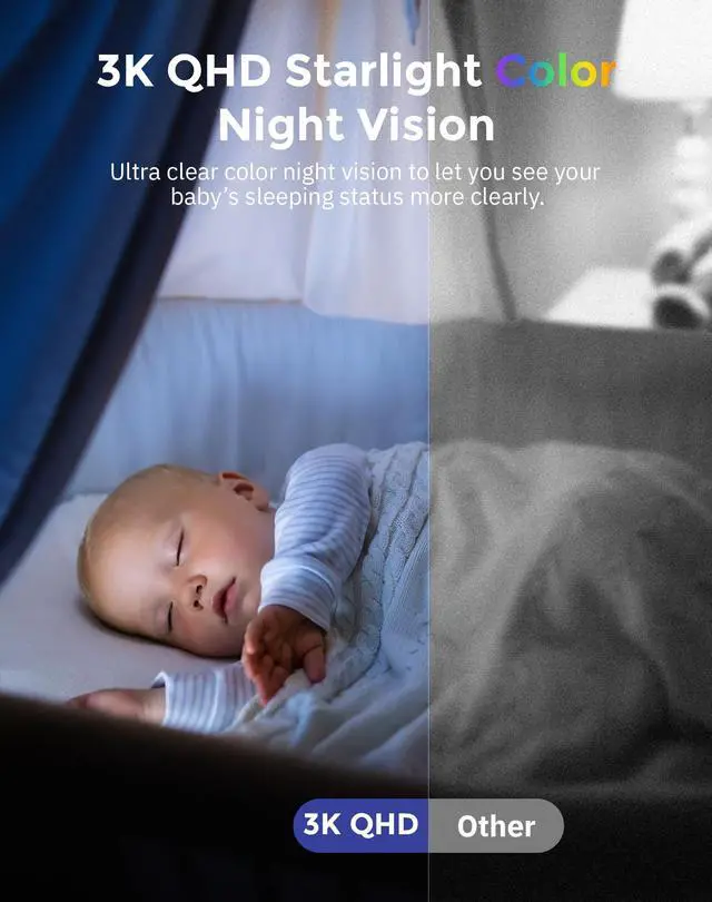 Alt view image 5 of 5 - Hugolog 3K 5MP Indoor Pan/Tilt Security Camera with Auto-Focus,2.4 GHZ/5 GHZ,Ideal for Baby Monitor/Pet Camera,Starlight Color Night Vision,Human/Pet AI,Noise Reduction,US Cloud,Works with Alexa