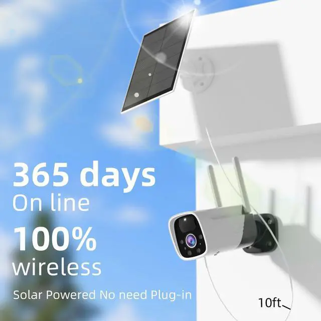 Alt view image 2 of 5 - 3MP Solar Power Security Camera Outdoor, Solar Surveillance Camera with Color Night Vision, 2 Way Audio, Spotlight & Siren, Compatible with Alexa, No Monthly Fee, AI Detection, IP65 Waterproof