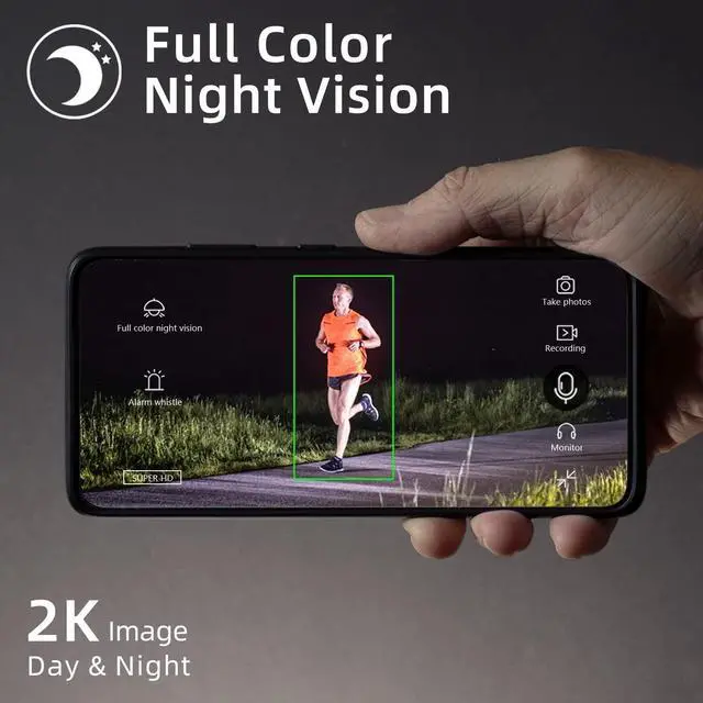 Alt view image 4 of 5 - 3MP Solar Power Security Camera Outdoor, Solar Surveillance Camera with Color Night Vision, 2 Way Audio, Spotlight & Siren, Compatible with Alexa, No Monthly Fee, AI Detection, IP65 Waterproof