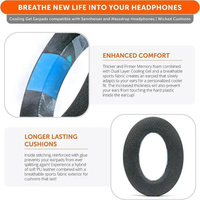 Alt view image 4 of 5 - WC Freeze PC38X - Cooling Gel Earpads for Sennheiser PC38X / PC37X / HD599 / HD598/ HD560S / Game ONE & More, Made by Wicked Cushions - Elevate Comfort, Durability, & Sound | 90's Black