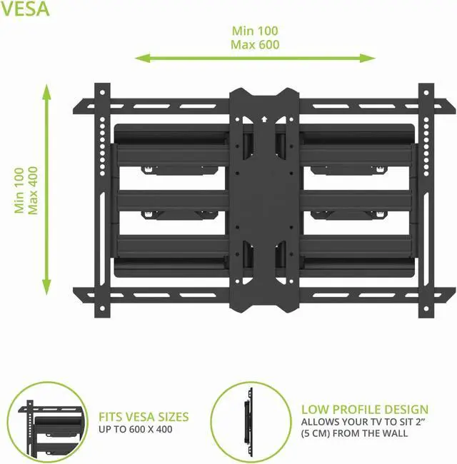 Alt view image 2 of 5 - Kanto PDX650SG Stainless Steel Outdoor Full Motion TV Mount for 37" to 75" TVs Up to 125 lb | Stainless Steel Arms | Integrated Cable Management | Low Profiles | 21.7" Extension | Black