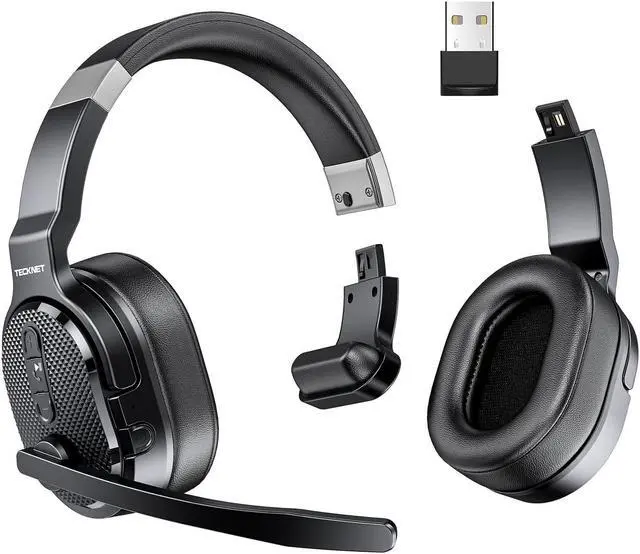 Main image of TECKNET Bluetooth Trucker Headset, Single and Dual Ear Wireless Headset with Mic for Work Noise Cancelling, 50Hrs 3 EQ Music Modes Trucker bluetooth Headset for PC, Drivers, Office, Call Center Work