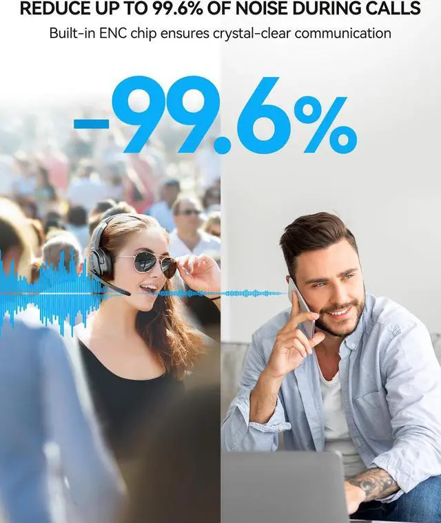Alt view image 4 of 5 - TECKNET Bluetooth Trucker Headset, Single and Dual Ear Wireless Headset with Mic for Work Noise Cancelling, 50Hrs 3 EQ Music Modes Trucker bluetooth Headset for PC, Drivers, Office, Call Center Work