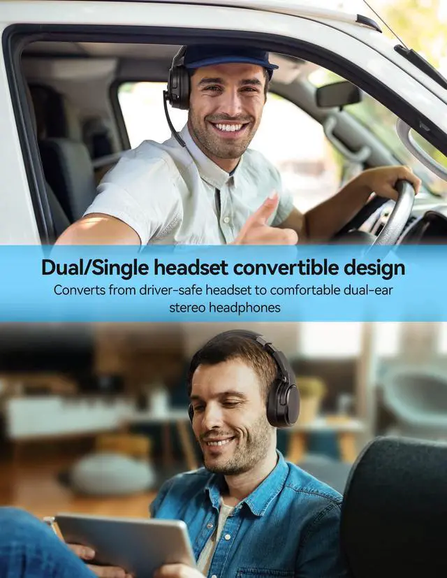 Alt view image 2 of 5 - TECKNET Bluetooth Trucker Headset, Single and Dual Ear Wireless Headset with Mic for Work Noise Cancelling, 50Hrs 3 EQ Music Modes Trucker bluetooth Headset for PC, Drivers, Office, Call Center Work