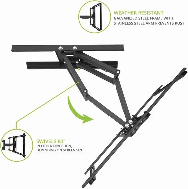 Alt view image 4 of 5 - Kanto PDX650SG Stainless Steel Outdoor Full Motion TV Mount for 37" to 75" TVs Up to 125 lb | Stainless Steel Arms | Integrated Cable Management | Low Profiles | 21.7" Extension | Black